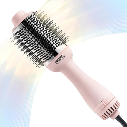 Hair Dryer Brush Blow Dryer Brush in One, 4 in 1 Ionic Hairdryer and Styler Volumizer with Oval Titanium Barrel, Hot Air Straightener for Smooth Frizz-Free Blowout, Pink